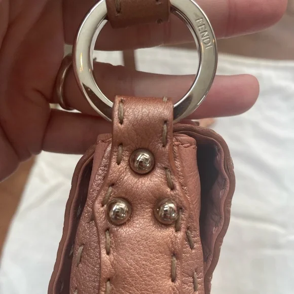 Fendi Rose gold Leather Shoulder Selleria Bag with silver hardware. - Picture 9 of 12